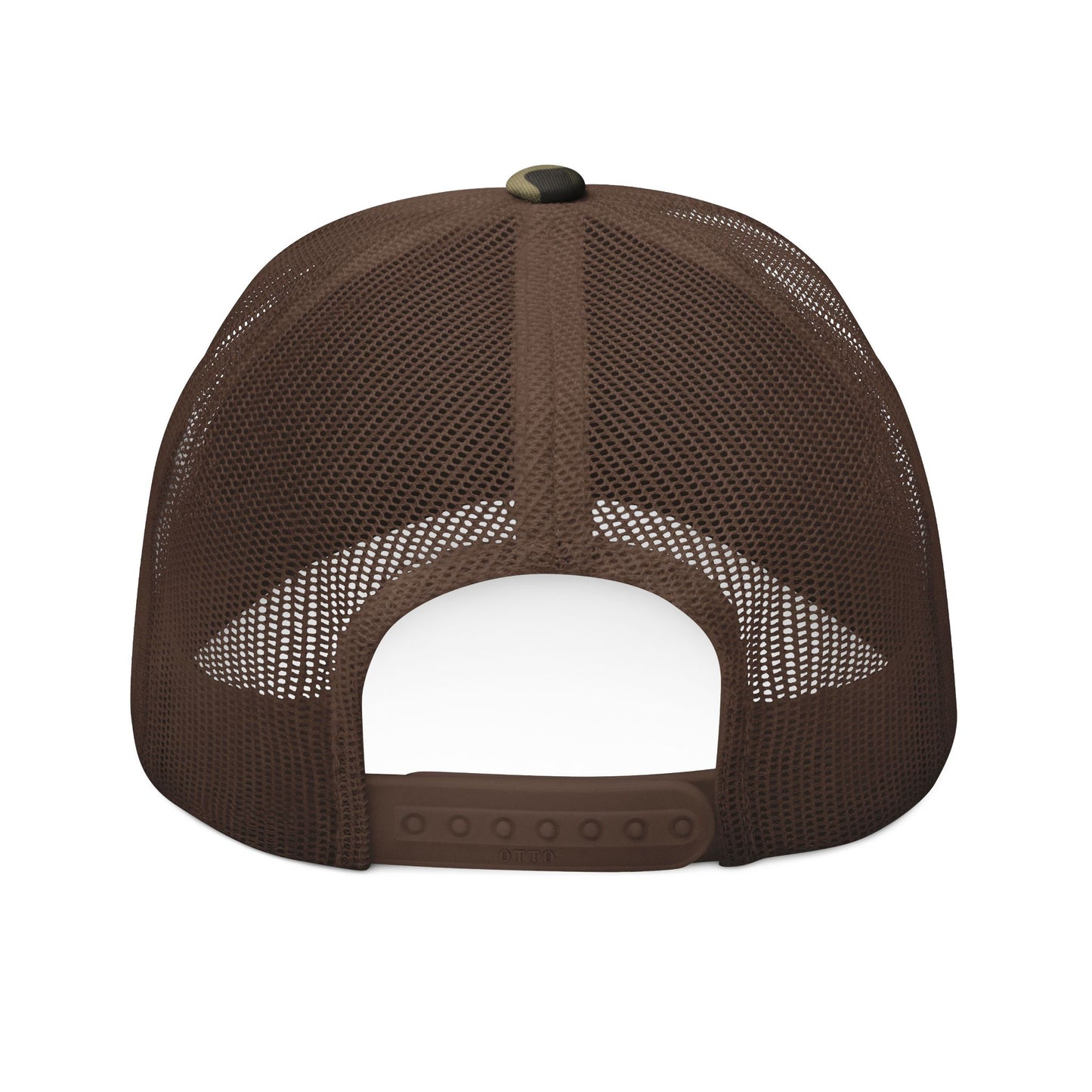 Patriotic Camo Trucker Hat — Embroidered "DM" with American Flag
