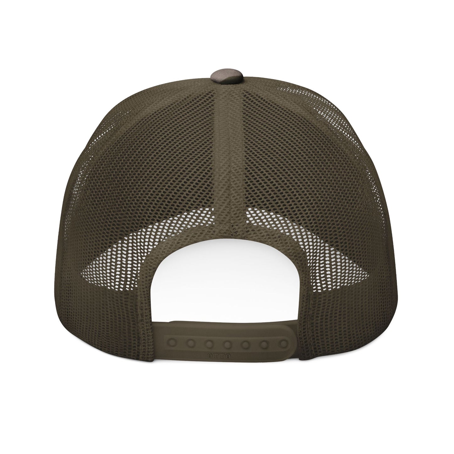 Patriotic Camo Trucker Hat — Embroidered "DM" with American Flag